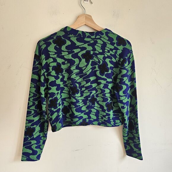 ZARA Jacquard Floral Knit V-Neck Cardigan – Size Small – Green & Black – EUC - Picture 3 of 9